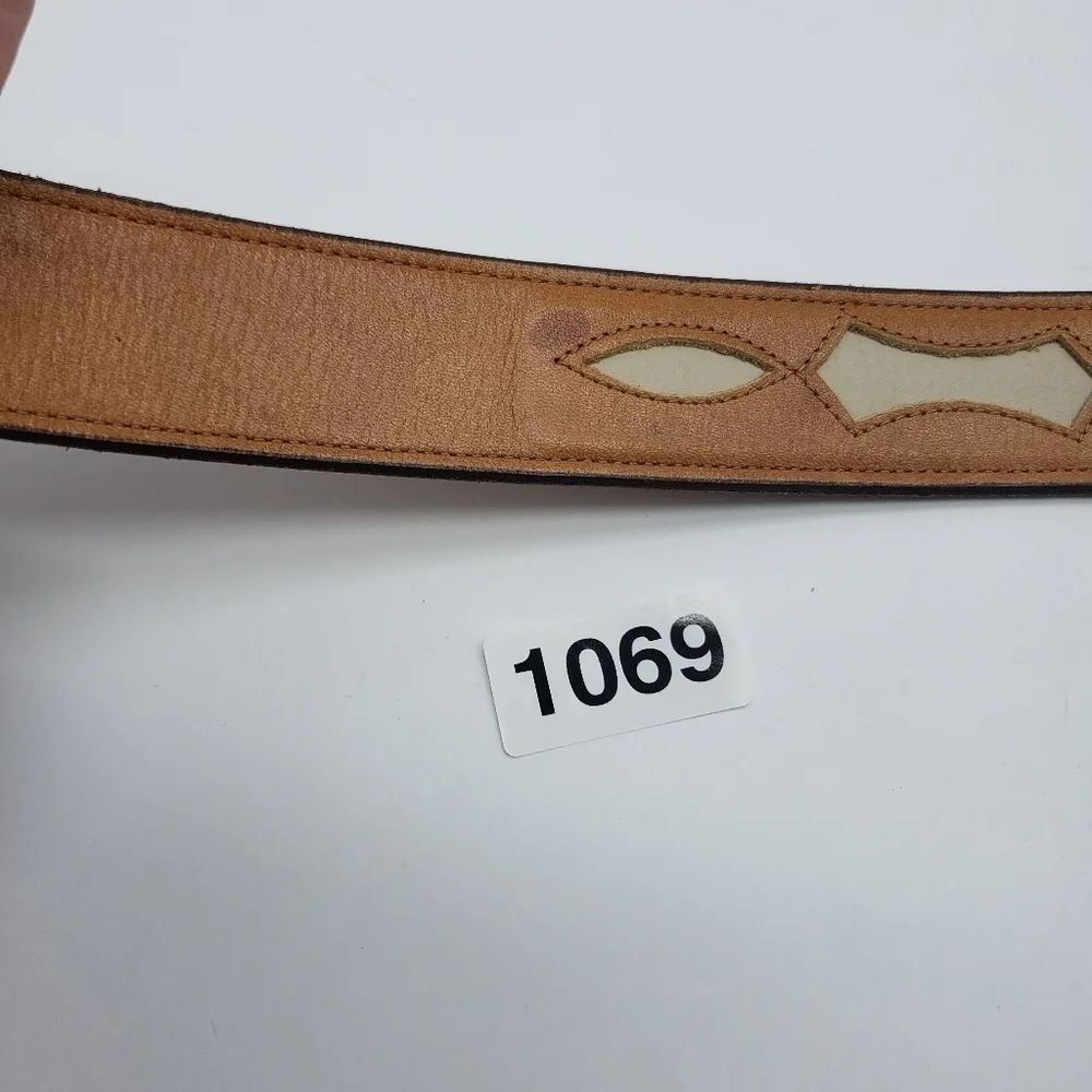 Justin women waist 32 brown leather belt silver buckle with gold roses 763R